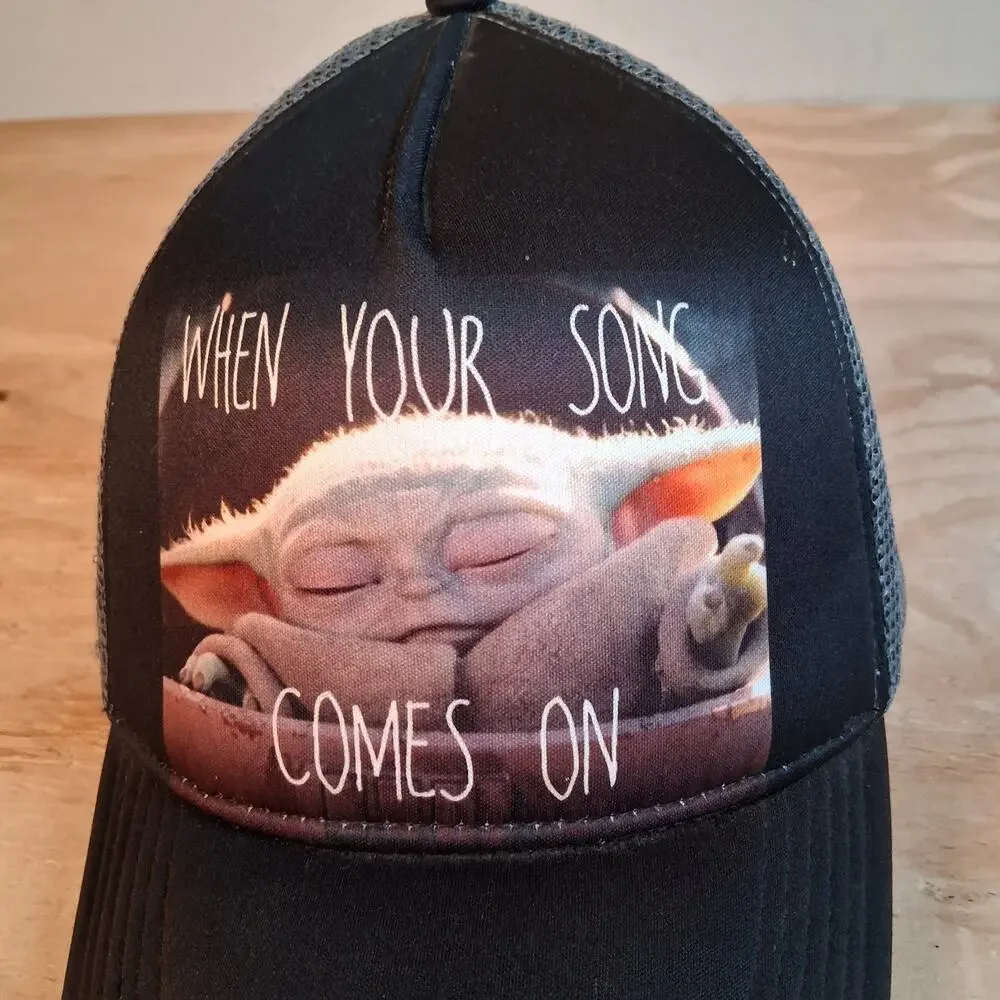 Star Wars Mandalorian Trucker Hat Baby Yoda Grogu “When Your Song Comes On” Cap